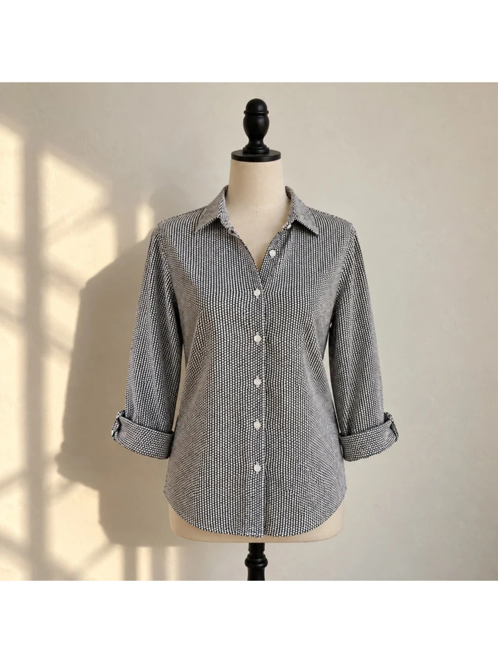 Ann Taylor Factory Black White Geometric Button Down Shirt Small Cotton NWT